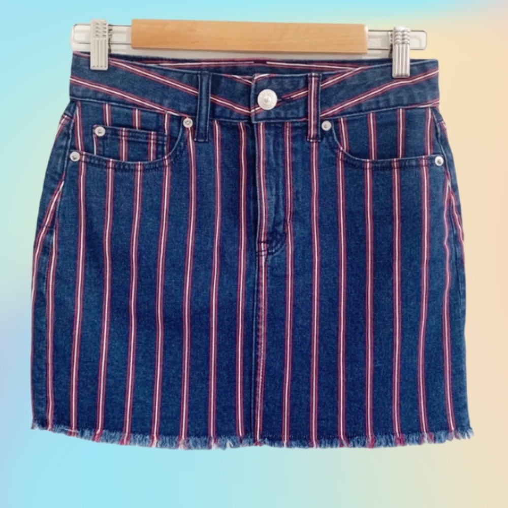 American Eagle Striped High Rise Mini Denim Skirt